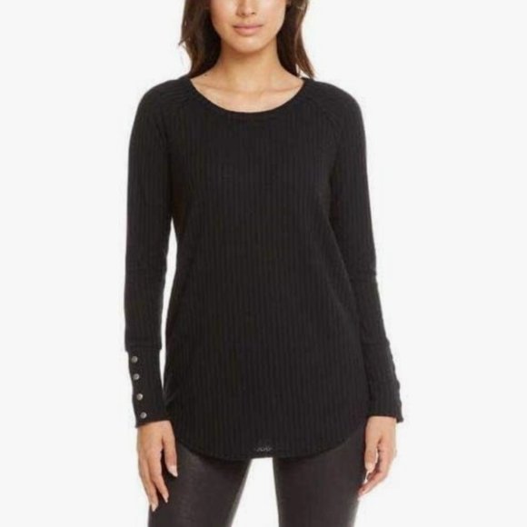 Chaser‎ Long Sleeve Waffle Thermal Tunic Sweater Top, Black, Medium - Picture 2 of 9